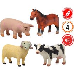 Speelgoed boerderij dieren figuren 4x stuks met geluid van kunststof