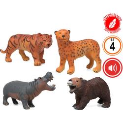 Speelgoed safari jungle dieren figuren 4x stuks met geluid van kunststof