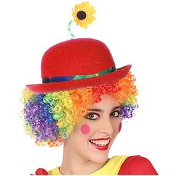 Verkleed bolhoed voor volwassenen rood met bloem - Carnaval clown kostuum hoedjes