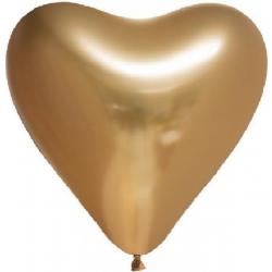 Chrome chroom hart Ballonnen Goud 12 inch=30cm – per 6st.