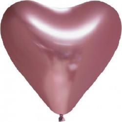 Chrome chroom hart Ballonnen Rose 12 inch=30cm – per 6st.