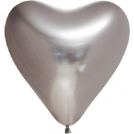 Chrome chroom hart Ballonnen Zilver 12 inch=30cm – per 6st.