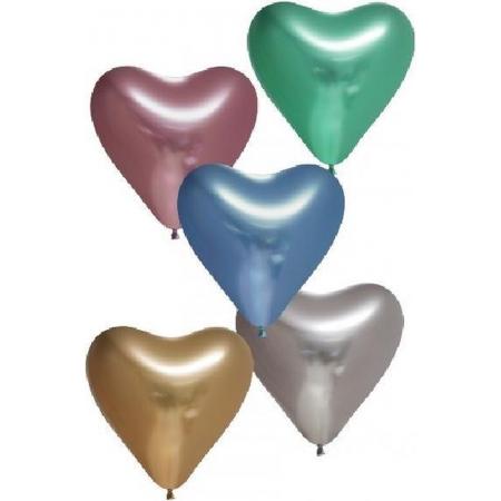 Chrome chroom hart Ballonnen assorti kleuren 12 inch=30cm – per 6st.