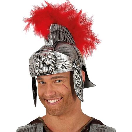 Fiestas Guirca Helm Met Pluim Roman Heren Zilver/rood One Size