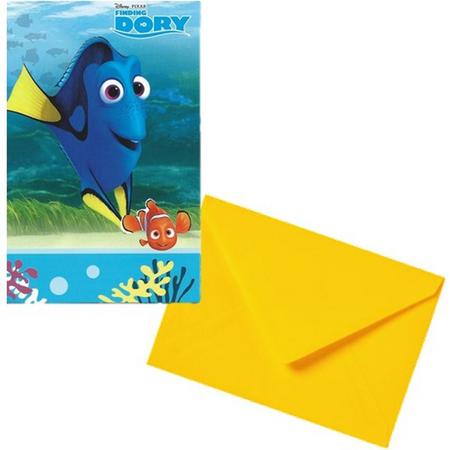 Finding Dory Uitnodigingen inclusief enveloppe (6 stuks) Feest Disney kinder