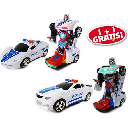 2x Transformerende Politie auto/robot - geluidseffecten en lichtjes - Police Robot Car - combi pack (incl. batterijen)