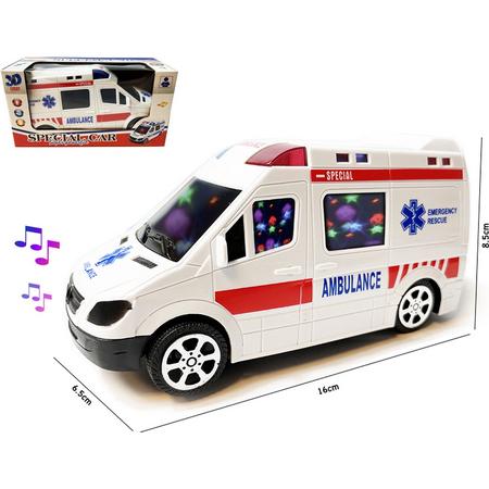 Speelgoed Ambulance - LED lichtjes en geluidseffecten - kan zelf rijden - 16CM - incl. batterijen