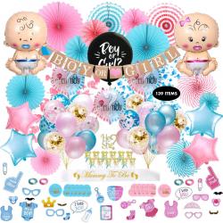 Fissaly® 139 Stuks Gender Reveal Baby Shower Ballonnen Decoratie Feestpakket – Geslachtsbepaling