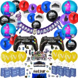 Fissaly® 161 Stuks Verjaardag Decoratie Set met Fortnite Dansjes Ballonnen – Feestversiering – Feestdecoratie