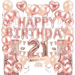Fissaly® 21 Jaar Rose Goud Verjaardag Decoratie Versiering - Helium, Latex & Confetti Ballonnen