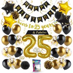 Fissaly® 25 Jaar Verjaardag Decoratie Versiering - Ballonnen – Jubileum Man & Vrouw - Zwart, Goud & Wit