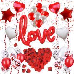 Fissaly® 34 Stuks Valentijn Decoratie Set met Helium & Confetti Ballonnen en Lint – I Love you - Cadeautje