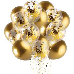 Fissaly® 40 stuks Gouden & Confetti Goud Helium Ballonnen met Lint – Decoratie – Confetti – Latex