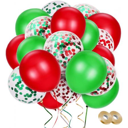Fissaly® 40 stuks Groen & Rood Kerstversiering Confetti Ballonnen Decoratie met Lint – Helium - 2020