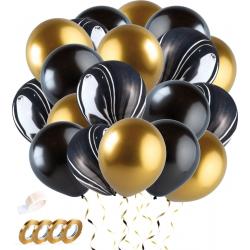 Fissaly® 40 stuks Metallic Chrome Goud, Zwart & Marmer Helium Ballonnen met Accessoires – Decoratie – Latex
