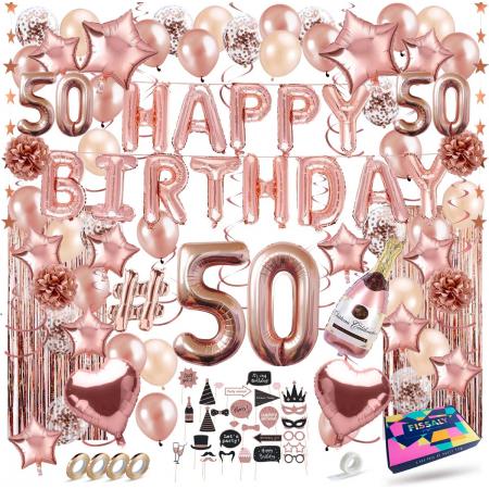 Fissaly® 50 Jaar Rose Goud Verjaardag Decoratie Versiering - Helium, Latex & Papieren Confetti Ballonnen