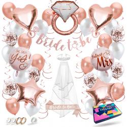  ® 56 stuks Bride To Be Decoratie Set – Vrijgezellenfeest Vrouw – Inclusief Ballonnen, Sjerp, Sluier, Versieringen & Accessoires