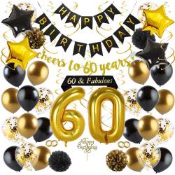 Fissaly® 60 Jaar Verjaardag Decoratie Versiering - Ballonnen – Jubileum Man & Vrouw - Zwart, Goud & Wit