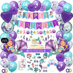 Fissaly® 81 Stuks Zeemeermin Verjaardag Versiering – Kinderfeestje Meisje Decoratie – Mermaid Feest pakket
