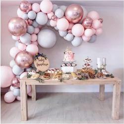 Fissaly® Pastel Ballonnenboog Macaron Roze, Grijs & Rose Goud – Ballonboog Feest Decoratie Versiering – Verjaardag - Helium, Latex, Folie & Confetti Ballonnen Boog