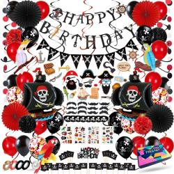 Fissaly® Piraten Feestartikelen Verjaardag Decoratie Feest Set – Piratenfeest Versieringen - Kinderfeestje Jongen & Meisje – Incl. Ballonnen, Piratenschip, Slingers, Verkleedkleren, Tattoos & Accessoires