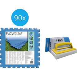 Flowclear - Voordeelverpakking - Grondtegels - 10 verpakkingen van 9 stuks & WAYS scrubborstel