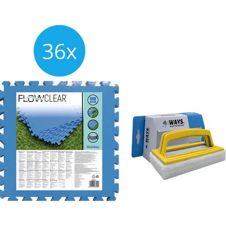 Flowclear - Voordeelverpakking - Grondtegels - 4 verpakkingen van 9 stuks & WAYS scrubborstel