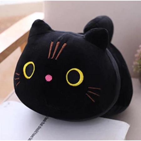 Knuffel kat - Cadeau - kussen - knuffel - zacht - schattig - 30 cm - kinderen - speelgoed - gift - plush - pillow - zwart - cat plush