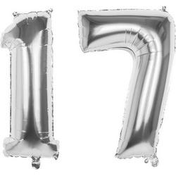 17 Jaar Folie Ballonnen Zilver- Happy Birthday - Foil Balloon - Versiering - Verjaardag - Jongen / Meisje - Feest - Inclusief Opblaas Stokje & Clip - XXL - 115 cm