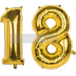 18 Jaar Folie Ballonnen Goud - Happy Birthday - Foil Balloon - Versiering - Verjaardag - Man / Vrouw - Feest - Inclusief Opblaas Stokje & Clip - XXL - 115 cm