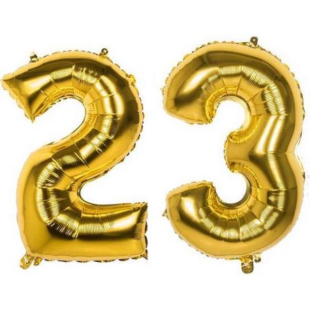 23 Jaar Folie Ballonnen Goud - Happy Birthday - Foil Balloon - Versiering - Verjaardag - Man / Vrouw - Feest - Inclusief Opblaas Stokje & Clip - XXL - 115 cm