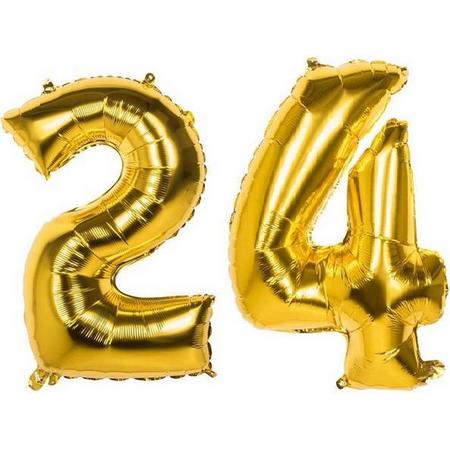 24  Jaar Folie Ballonnen Goud - Happy Birthday - Foil Balloon - Versiering - Verjaardag - Man / Vrouw - Feest - Inclusief Opblaas Stokje & Clip - XXL - 115 cm