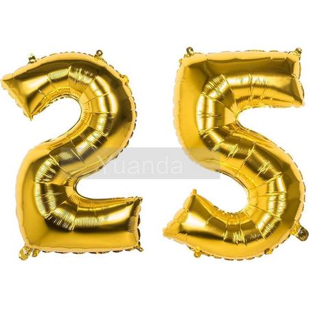 25 Jaar Folie Ballonnen Goud - Happy Birthday - Foil Balloon - Versiering - Verjaardag - Man / Vrouw - Feest - Inclusief Opblaas Stokje & Clip - XXL - 115 cm