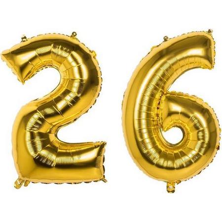 26 Jaar Folie Ballonnen Goud - Happy Birthday - Foil Balloon - Versiering - Verjaardag - Man / Vrouw - Feest - Inclusief Opblaas Stokje & Clip - XXL - 115 cm