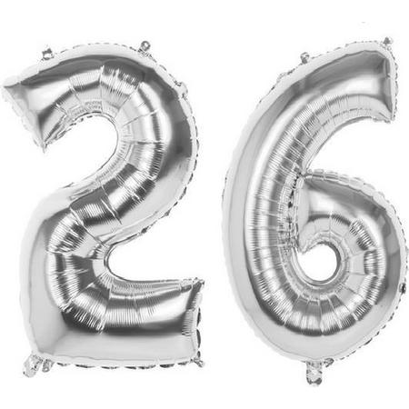 26 Jaar Folie Ballonnen Zilver- Happy Birthday - Foil Balloon - Versiering - Verjaardag - Man / Vrouw - Feest - Inclusief Opblaas Stokje & Clip - XXL - 115 cm