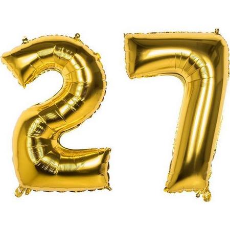 27 Jaar Folie Ballonnen Goud - Happy Birthday - Foil Balloon - Versiering - Verjaardag - Man / Vrouw - Feest - Inclusief Opblaas Stokje & Clip - XXL - 115 cm