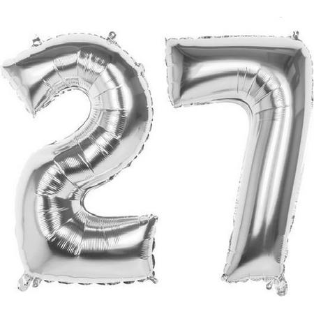 27 Jaar Folie Ballonnen Zilver- Happy Birthday - Foil Balloon - Versiering - Verjaardag - Man / Vrouw - Feest - Inclusief Opblaas Stokje & Clip - XXL - 115 cm