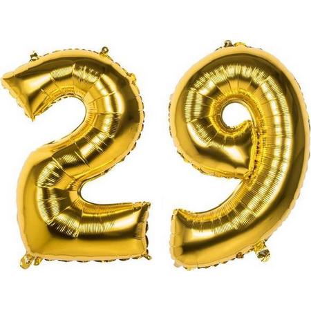 29 Jaar Folie Ballonnen Goud - Happy Birthday - Foil Balloon - Versiering - Verjaardag - Man / Vrouw - Feest - Inclusief Opblaas Stokje & Clip - XXL - 115 cm
