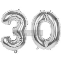 30 Jaar Folie Ballonnen Zilver - Happy Birthday - Foil Balloon - Versiering - Verjaardag - Man / Vrouw - Feest - Inclusief Opblaas Stokje & Clip - XL - 115 cm