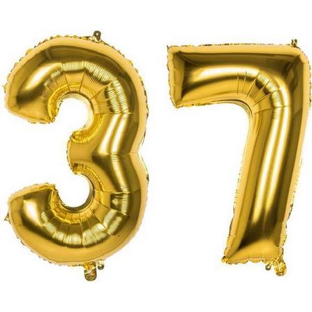 37 Jaar Folie Ballonnen Goud - Happy Birthday - Foil Balloon - Versiering - Verjaardag - Man / Vrouw - Feest - Inclusief Opblaas Stokje & Clip - XXL - 115 cm