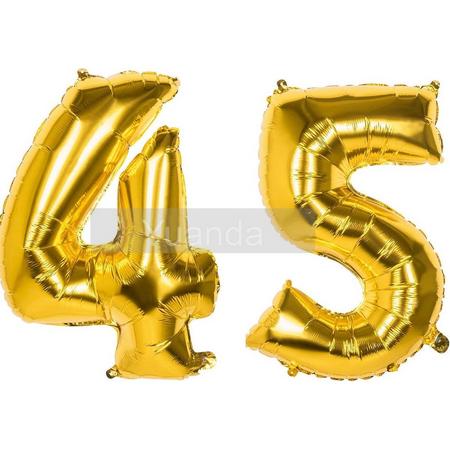 45 Jaar Folie Ballonnen Goud - Happy Birthday - Foil Balloon - Versiering - Verjaardag - Man / Vrouw - Feest - Inclusief Opblaas Stokje & Clip - XXL - 115 cm
