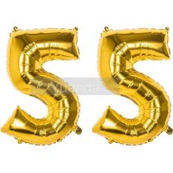 55 Jaar Folie Ballonnen Goud - Happy Birthday - Foil Balloon - Versiering - Verjaardag - Man / Vrouw - Feest - Inclusief Opblaas Stokje & Clip - XXL - 115 cm