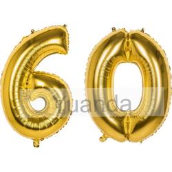 60 Jaar Folie Ballonnen Goud - Happy Birthday - Foil Balloon - Versiering - Verjaardag - Man / Vrouw - Feest - Inclusief Opblaas Stokje & Clip - XL - 115 cm