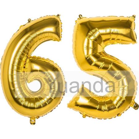 65 Jaar Folie Ballonnen Goud - Happy Birthday - Foil Balloon - Versiering - Verjaardag - Man / Vrouw - Feest - Inclusief Opblaas Stokje & Clip - XL - 115 cm