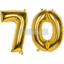 70 Jaar Folie Ballonnen Goud - Happy Birthday - Foil Balloon - Versiering - Verjaardag - Man / Vrouw - Feest - Inclusief Opblaas Stokje & Clip - XXL - 115 cm