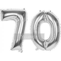 70 Jaar Folie Ballonnen Zilver- Happy Birthday - Foil Balloon - Versiering - Verjaardag - Man / Vrouw - Feest - Inclusief Opblaas Stokje & Clip - XL - 115 cm