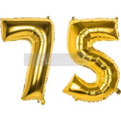 75 Jaar Folie Ballonnen Goud - Happy Birthday - Foil Balloon - Versiering - Verjaardag - Man / Vrouw - Feest - Inclusief Opblaas Stokje & Clip - XXL - 115 cm