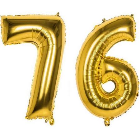 76 Jaar Folie Ballonnen Goud - Happy Birthday - Foil Balloon - Versiering - Verjaardag - Man / Vrouw - Feest - Inclusief Opblaas Stokje & Clip - XXL - 115 cm
