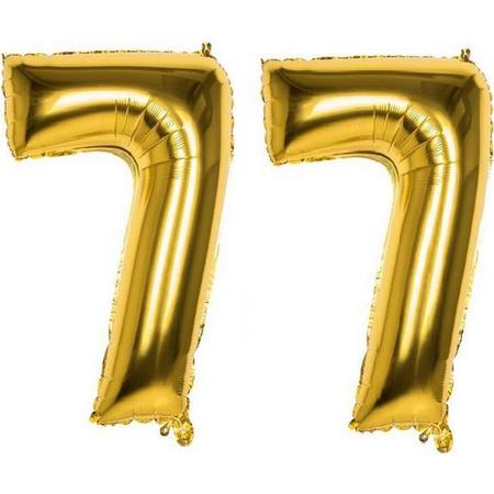 77 Jaar Folie Ballonnen Goud - Happy Birthday - Foil Balloon - Versiering - Verjaardag - Man / Vrouw - Feest - Inclusief Opblaas Stokje & Clip - XXL - 115 cm