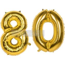 80 Jaar Folie Ballonnen Goud - Happy Birthday - Foil Balloon - Versiering - Verjaardag - Man / Vrouw - Feest - Inclusief Opblaas Stokje & Clip - XXL - 115 cm